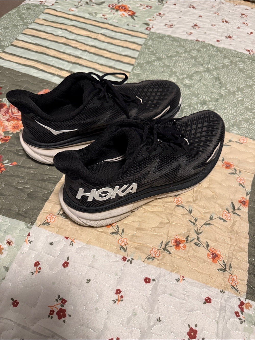 Hoka Clifton 9 Black and White Men’s Athletic Running Shoes